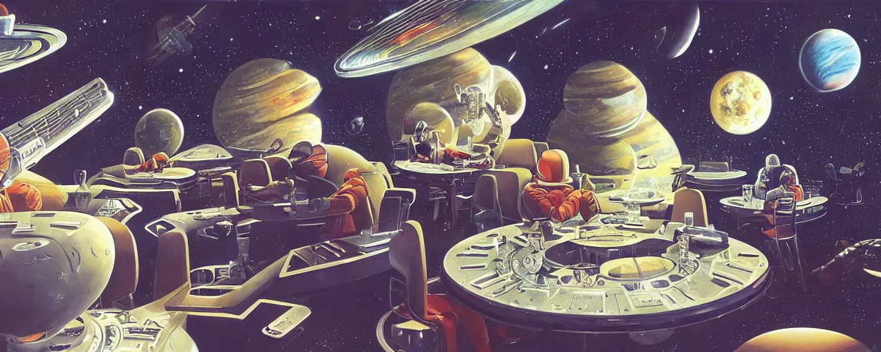 Image similar to a cafeteria table in space by david a. hardy