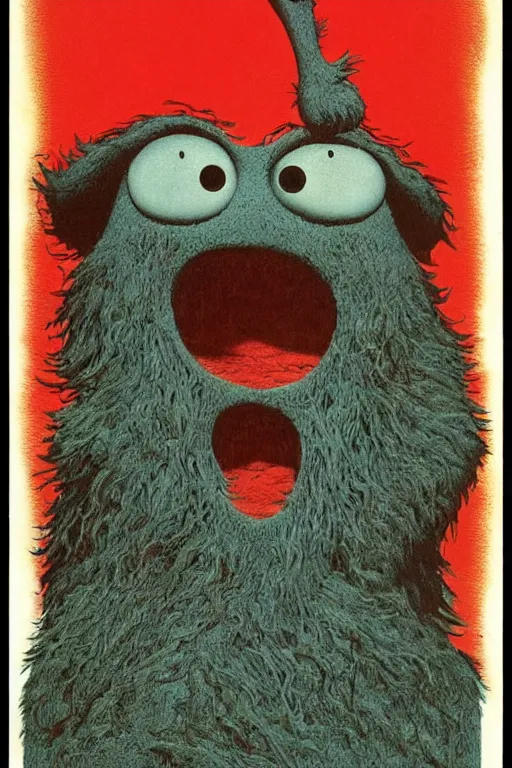 Prompt: vintage Cookie Monster movie poster, 2D matte illustration, Beksinkski, Moebius, Frank Frazetta