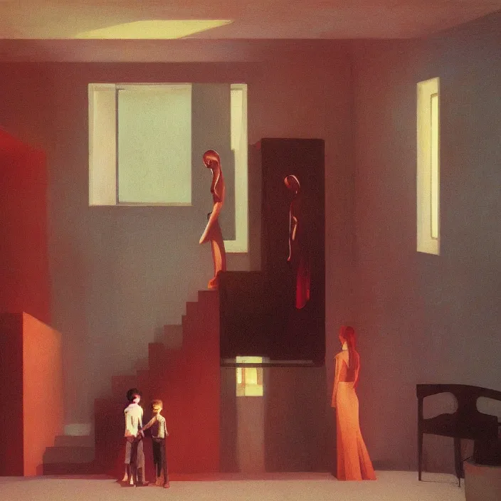 Image similar to family portrait, science fiction, Edward Hopper and James Gilleard, Zdzislaw Beksinski, highly detailed