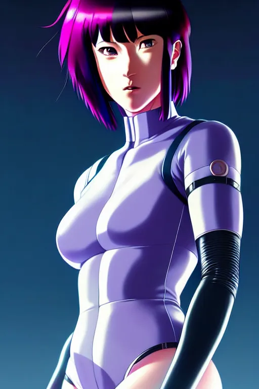 Image similar to a fullbody portrait of motoko kusanagi the major ghost in the shell : : stand alone complex, under repairs, maintenance : : by ilya kuvshinov, rossdraws, artgerm, sola digital arts, anti aliasing, raytracing : :