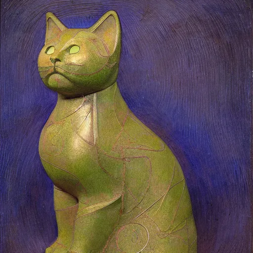 Image similar to cloisonne robot cat sculpture, by annie swynnerton and diego rivera and nicholas roerich and jean delville and janet fish, symbolist, dramatic lighting, god rays, art brut, rich colors, smooth, sharp focus, extremely detailed, adolf wolfli and ( donato giancola and bilibin )