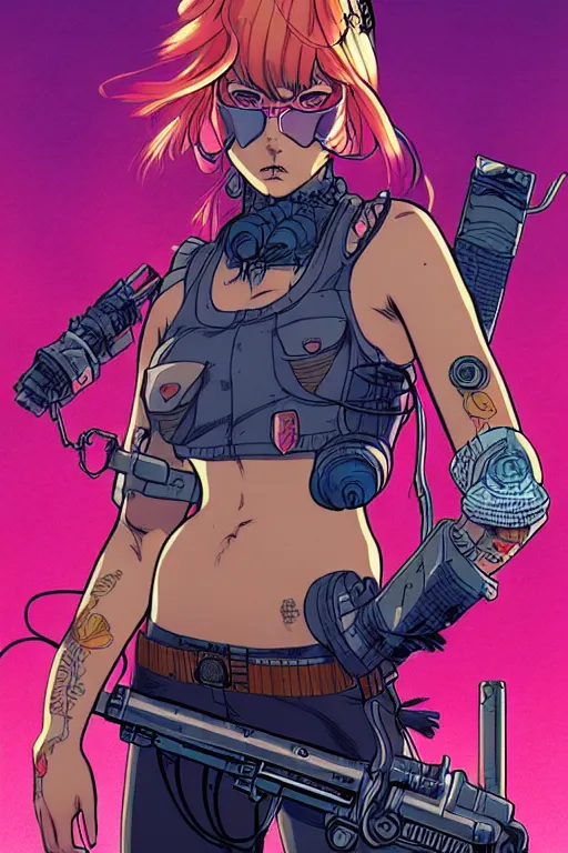 Prompt: comic cover art of a cyberpunk shaman girl, inspired by gunsmith cats and tank girl, illustration by jenny frison and sana takeda, intricate details, stunning inking lines, stunning gradient colors, 4 k, hd, artstation