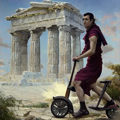 Prompt: STAR TREK scooter designed in ancient Greece, (SFW) safe for work, photo realistic illustration by greg rutkowski, thomas kindkade, alphonse mucha, loish, norman rockwell