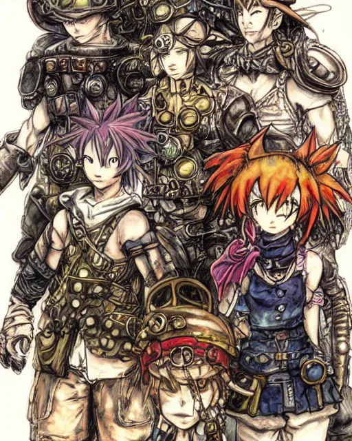 Prompt: conceptual art from from chrono trigger, steampunk, by master artist yoshitaka amano, masterpiece w 1 0 2 4