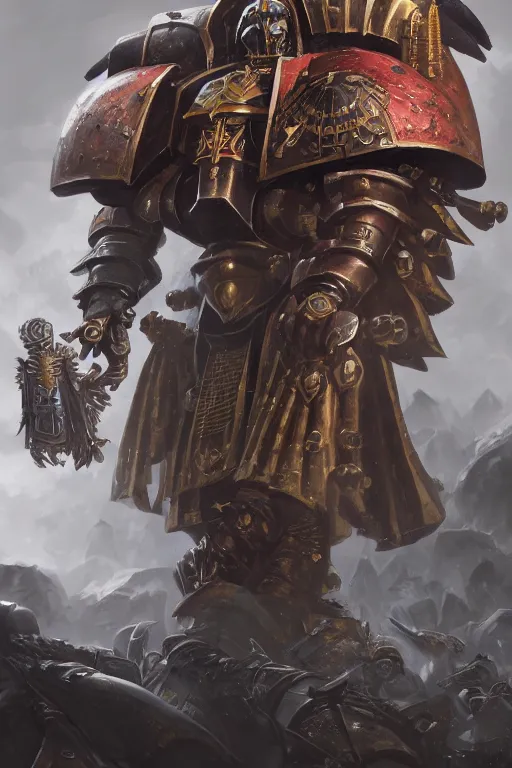 Prompt: armor portrait heros warhammer 4 0 k horus heresy fanart - the primarchs emperor by johannes helgeson animated with vfx concept artist & illustrator global illumination ray tracing hdr fanart arstation zbrush central hardmesh 8 k octane renderer comics