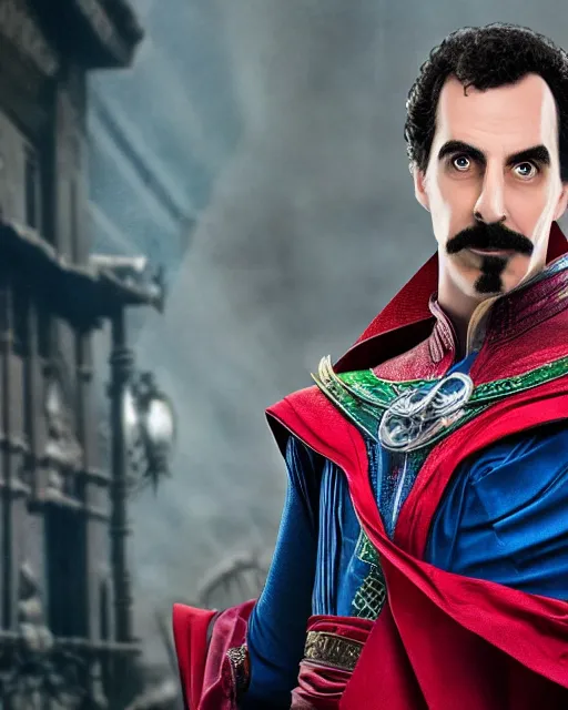 Prompt: A photo of Borat as Doctor Strange, highly detailed, trending on artstation, bokeh, 90mm, f/1.4