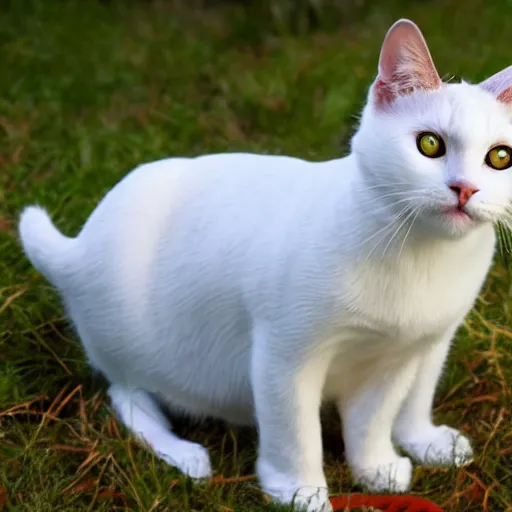 Prompt: White cat with light orange ears hunting