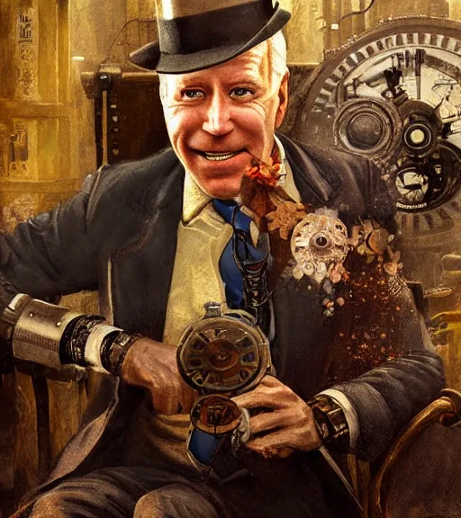 Prompt: portrait of steampunk joe biden cosplaying, by wlop, by simon stalengrad, by ilya repin, bioshock screenshot, photorealistic fan art, detailed shading, intricate abstract, steampunk impressionism