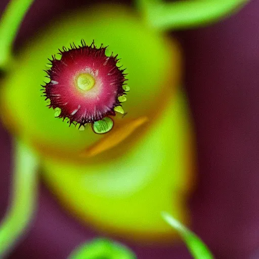 Prompt: A venus flytrap flower with eyes and a tongue