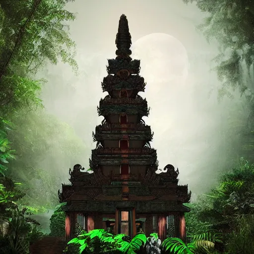 Prompt: temple in jungle, dark fantasy