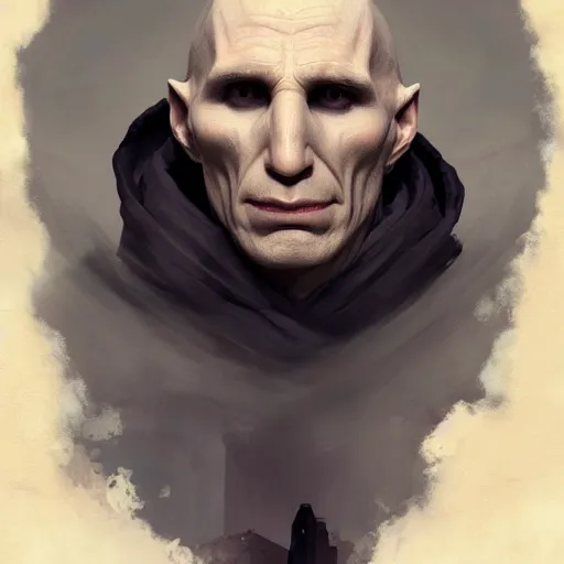 Prompt: portrait of voldemort, no nose, exudes terror, castle, mysterious breath, spitfire, photography, hyperrealistic, by greg rutkowski, smooth, illustration, elegant, artstation, digital painting.