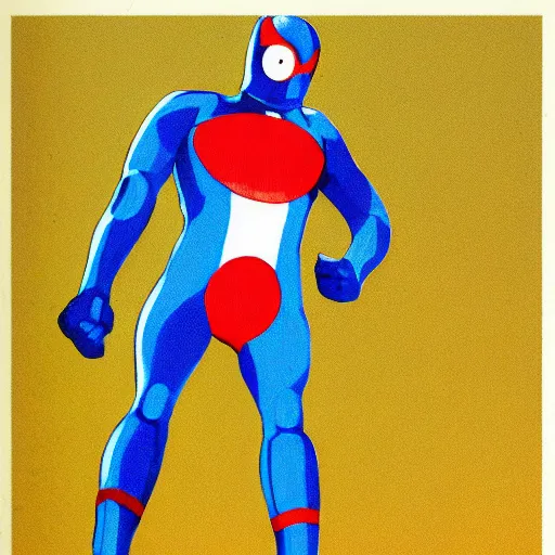 Prompt: Pepsiman suit, illustrated by Richard Powers