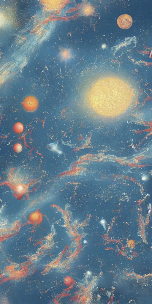 Image similar to oriental painting of space, 8 k resolution, highly detailed