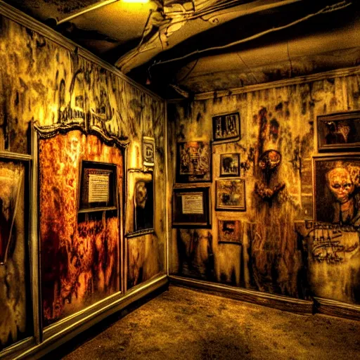 Image similar to Creepy Dimly Lit Run Down Wax Museum Gallery Display HDR