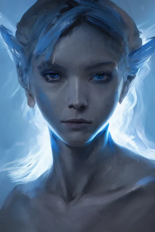 Prompt: a portrait a blue spirit by Greg Rutkowski, Sung Choi, Mitchell Mohrhauser, Maciej Kuciara, Johnson Ting, Maxim Verehin, Peter Konig, final fantasy , 8k photorealistic, cinematic lighting, HD, high details, atmospheric , trending on artstation