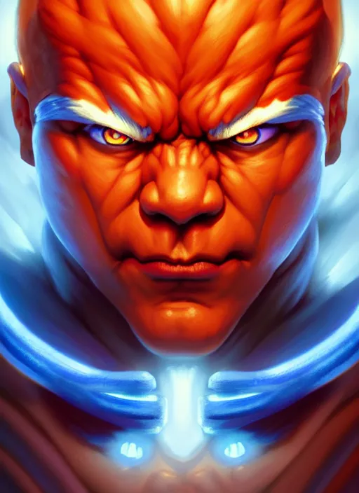 Image similar to symmetry!! portrait of blue akuma, street fighter, global illumination!! intricate, elegant, highly detailed, digital painting, artstation, concept art, smooth, sharp focus, illustration, art by artgerm and greg rutkowski and alphonse mucha