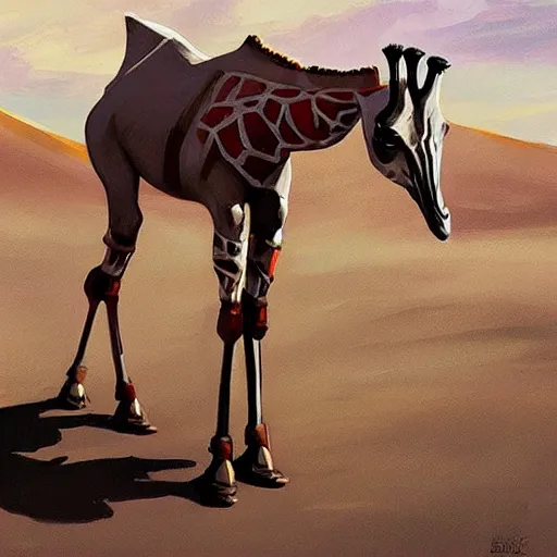 Image similar to a half robot giraffe walking on mars, trending on artstation, art by greg manchess, guangjian, detailed digital art, artstation hd