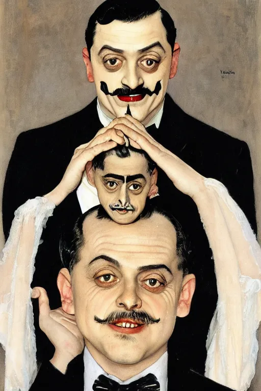 Image similar to portrait of gomez addams from the addams family painted by norman rockwell