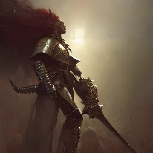 Prompt: warrior, knight, fantasy, high detail, dramatic light, 4 0 k, digital art, painted by seb mckinnon, painted by greg rutkowski, trending on artstation