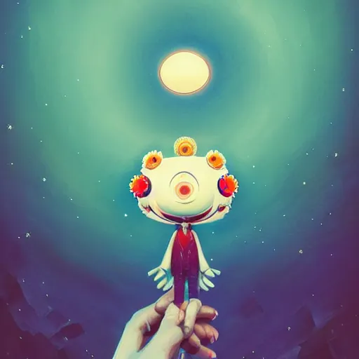 Image similar to puppet by takashi murakami,, beeple and james jean, aya takano color style, 4 k, super detailed, night sky, digital art, digital painting, celestial, majestic, colorful