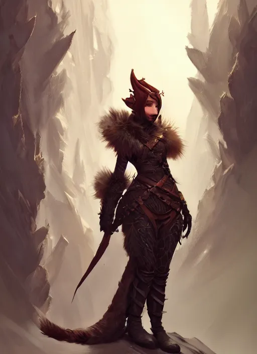 Image similar to dragon hunter, fur - lined armor!!! beautiful and elegant female!! gorgeous ayes!! character concept art, sharp focus, octane render! unreal engine 5! highly rendered!! trending on artstation!! detailed linework!! illustration by bussiere rutkowski andreas rocha