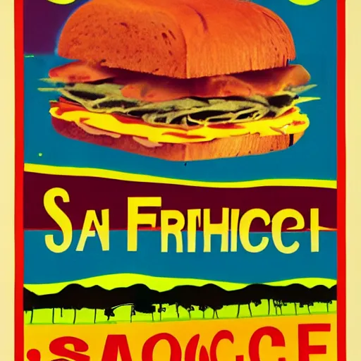 Image similar to san francisco psychedelic poster, 1 9 6 0 s, how to make a sandwich