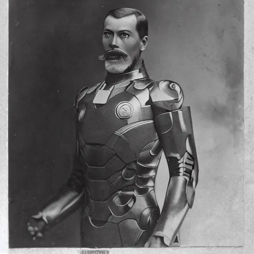 Image similar to tsar nicholas ii as iron man, historical photograph