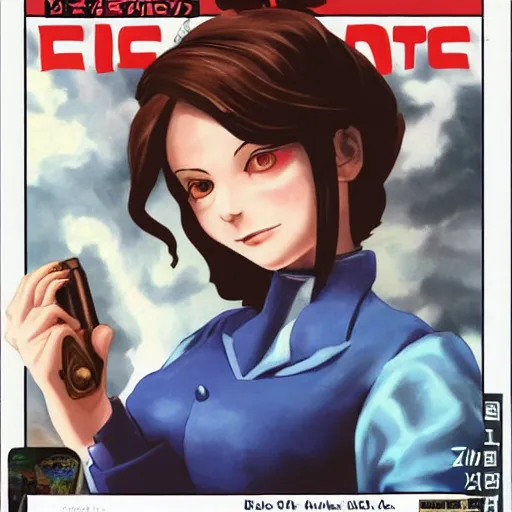 Prompt: Oil painting of Elizabeth from Bioshock Infinite on the cover of a manga magazine.