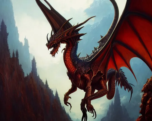 Image similar to highly detailed portrait of a fantasy dragon, in magic the gathering, stephen bliss, unreal engine, fantasy art by greg rutkowski, loish, rhads, ferdinand knab, makoto shinkai and lois van baarle, ilya kuvshinov, rossdraws, tom bagshaw, global illumination, radiant light, detailed and intricate environment