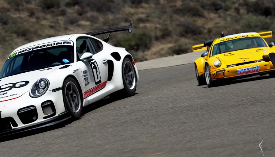 Prompt: photograph, PORSCHE RSR, IROC, Peter Singhof, press release, cinematic, malibu canyon, 8k, depth of field, bokeh. rule of thirds,