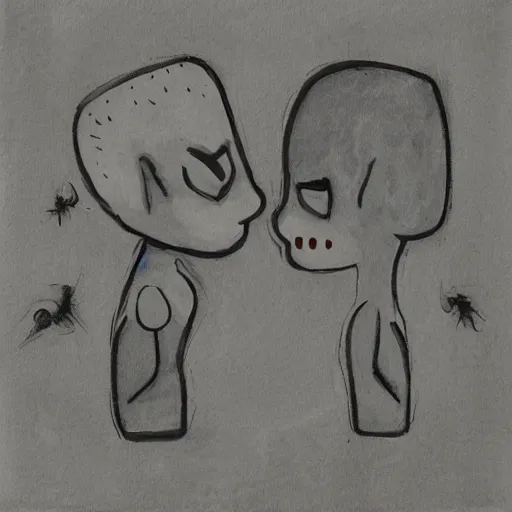 Image similar to two grey aliens kissing