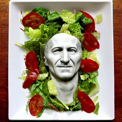 Image similar to julius caesar made of salad, by klaus enrique