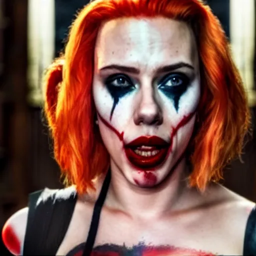 Image similar to film still of Scarlett Johansson as Harley Quinn in the new Joker movie