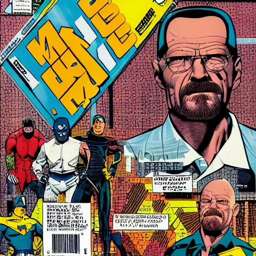 Image similar to Walter white 1987 marvel comic book cover by rob lee, pouches, belts, straps