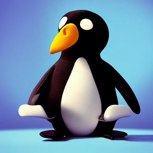 Image similar to pingu sitting behind a computer, 3 d render, painted by mark ryden, art, epic lighting