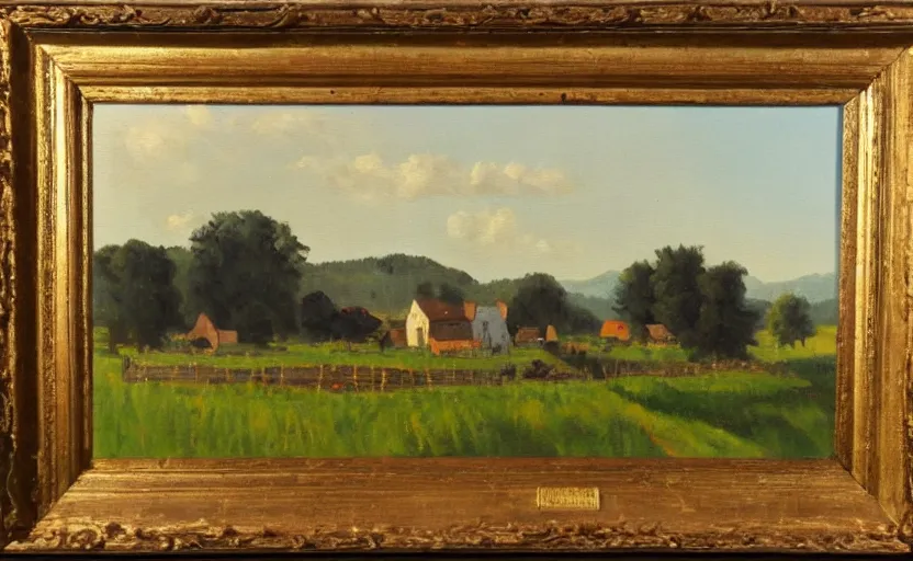 Prompt: oil painting of a beautiful farm in the style of gustave baumann