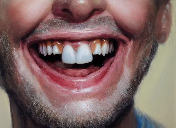 Image similar to a highly detailed toothy portrait of a dentist, james gurney, james jean