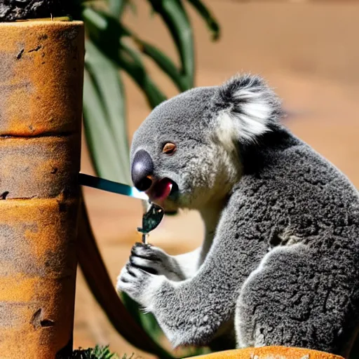 Image similar to koala smoking from water pipe on