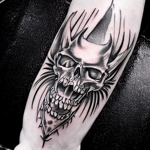 Image similar to Very detailed masterpiece tattoo sketch of Dragon with skull