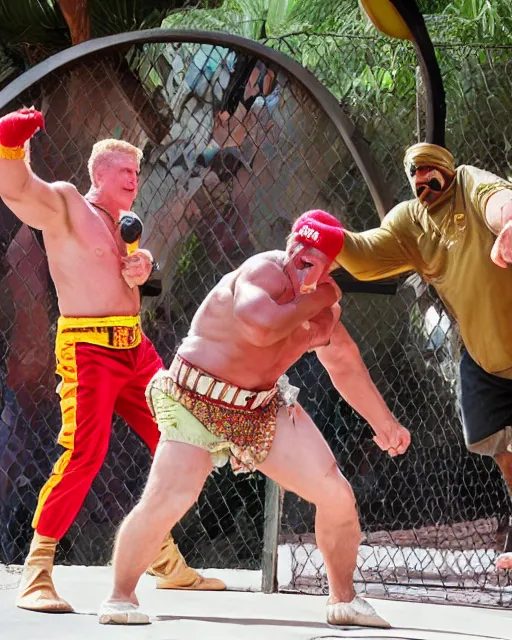 Image similar to michael rapaport in a yapapia indian strap match against hulk hogan at port aventura. photographic, photography