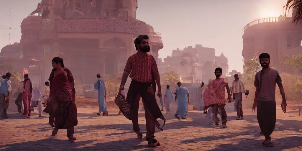 Prompt: indians treating badly muslims in india, unreal 5, hyperrealistic, realistic, photorealistic, dynamic lighting, highly detailed, cinematic landscape, studio landscape, studio lighting