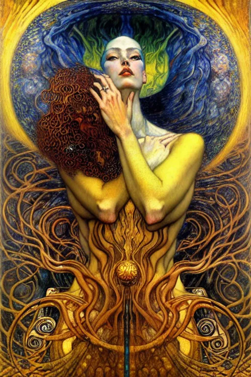 Image similar to Divine Chaos Engine by Karol Bak, Jean Delville, William Blake, Gustav Klimt, and Vincent Van Gogh, symbolist, visionary