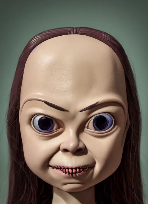 Prompt: closeup face profile portrait of tin toy greta thunberg as nosferatu, bikini, depth of field, zeiss lens, detailed, symmetrical, centered, fashion photoshoot, by nicoletta ceccoli, mark ryden, lostfish, breathtaking, 8 k resolution, extremely detailed, beautiful, establishing shot, artistic, hyperrealistic, octane render