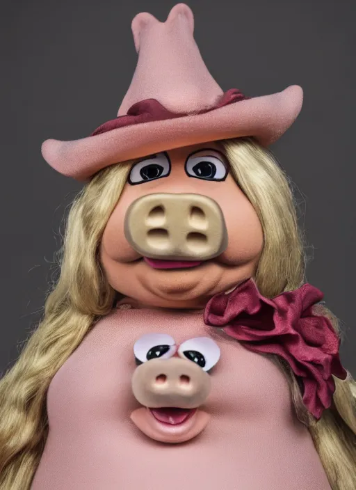 Image similar to portrait of ms. piggy as the plain doll from bloodborne, natural light, detailed face, canon eos c 3 0 0, ƒ 1. 8, 3 5 mm, 8 k, medium - format print, half body shot