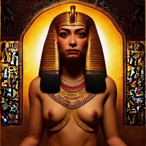 Image similar to majestic gracious regal seductive deity isis portrait, ancient egyptian, atmospheric lighting, curvy, painted, intricate, volumetric lighting, beautiful, rich deep colours masterpiece, golden hour, sharp focus, ultra detailed, by leesha hannigan, ross tran, thierry doizon, kai carpenter, ignacio fernandez rios