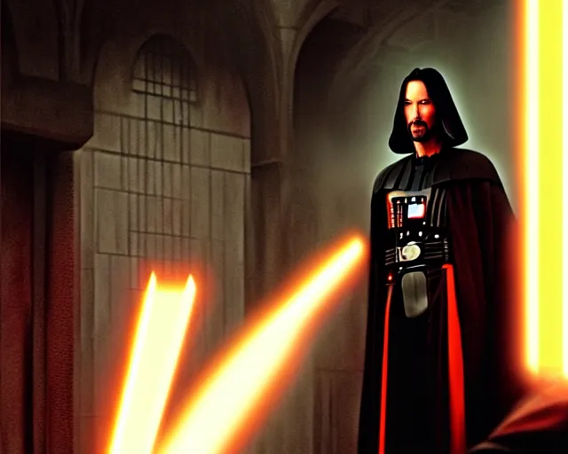 Image similar to 5 5 mm portrait photo of keanu reeves 1 as darth revan. magical atmosphere. art by greg rutkowski. highly detailed 8 k. intricate. lifelike. soft light. nikon d 8 5 0.