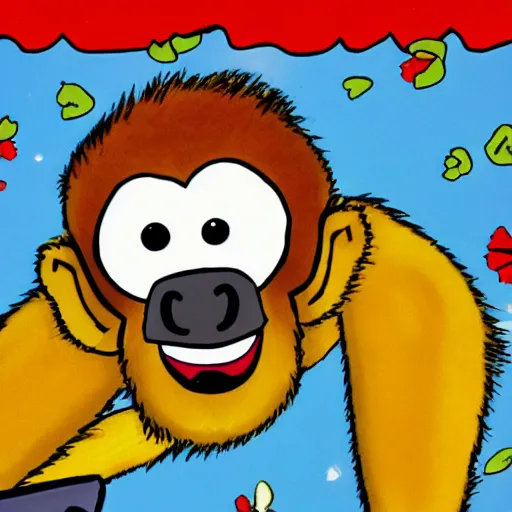 Prompt: koko the monkey visits the zoom, in the style of a 9 0 s cartoon