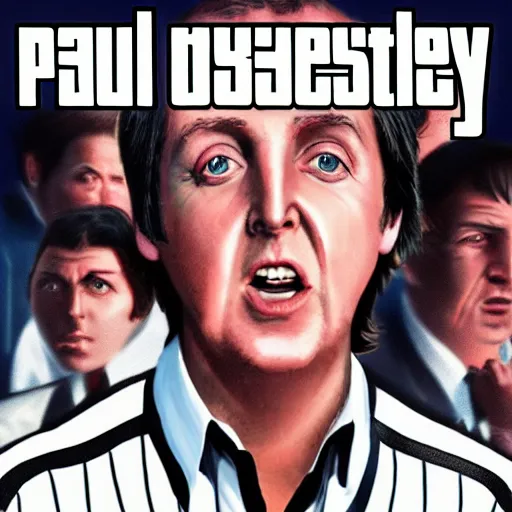 Image similar to Paul McCartney on a gta cover of the game, hyper realistic, HD, HQ, photo realistic