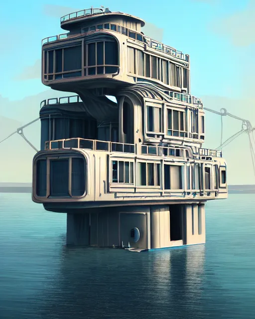 Prompt: a beautiful ultradetailed highly detailed city industrial architecture unfinished building houseboat by georgia o'keeffe, morning sun futuristic otherworldly sea dieselpunk, archdaily, wallpaper, highly detailed, trending on artstation.