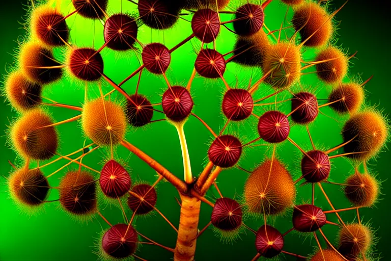 Image similar to jungle of the rambutan, art by ron miller and matthew stawicki and jurgen ziewe, trending on artstation, halfrear lighting microscopic view telephoto lens, cgsociety, final, long exposure, socialist realism